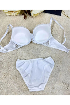 Destekli Işıltılı Dantelli Sütyen Takım