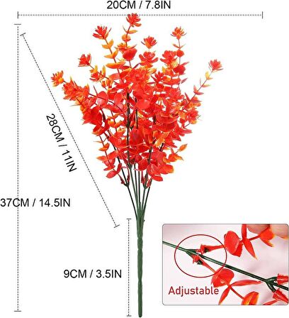 6lı Set Yapay Çiçek Tam Turuncu Mineli Şimşir Lotus 7 Dallı Plastik Dekoratif Yapay Bitki
