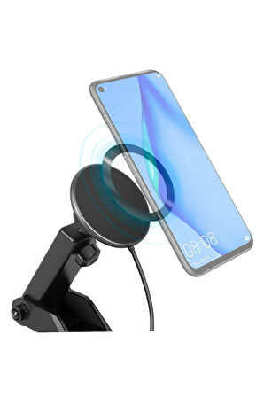 MagDrive 2in1 Izgara Klipsli ve Vantuzlu 15W Kablosuz Şarjlı Manyetik Magsafe Araç Tutucu - Siyah