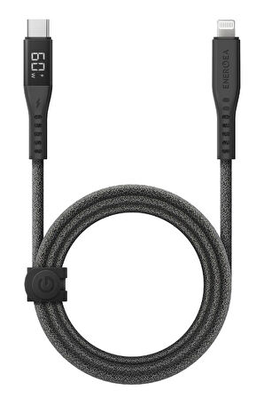 Flow 1.5M 60W Dijital Göstergeli Type-C to Lightning PD Hızlı Şarj Kablo - Siyah