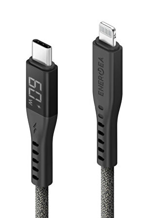 Flow 1.5M 60W Dijital Göstergeli Type-C to Lightning PD Hızlı Şarj Kablo - Siyah
