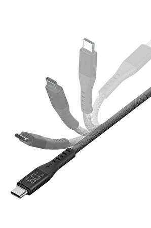 Flow 1.5M 60W Dijital Göstergeli Type-C to Lightning PD Hızlı Şarj Kablo - Siyah