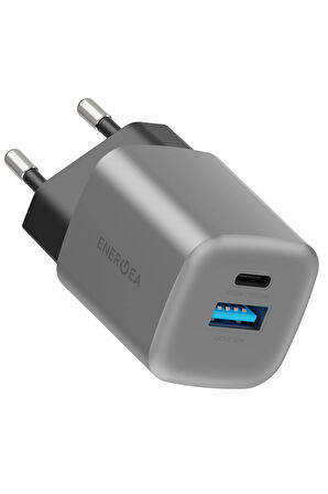 AmpCharge GaN35 35W Type-C ve 30W USB 3.0 Çıkışlı Hızlı Şarj Aleti - Koyu Gri