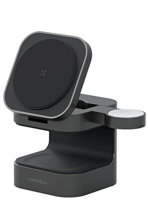 MagCube 3in1 Katlanabilir 15W Telefon Saat Airpods Masaüstü Hızlı Şarj Standı - Koyu Gri