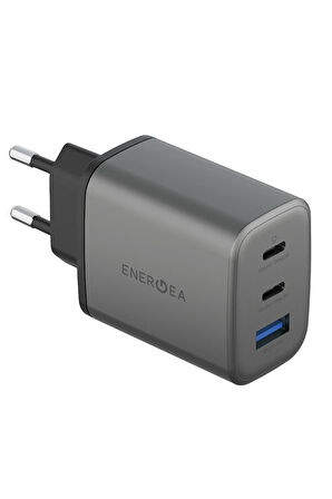 AmpCharge GaN65 2 Adet 65W Type-C ve 30W USB 3.0 Çıkışlı Hızlı Şarj Aleti - Koyu Gri