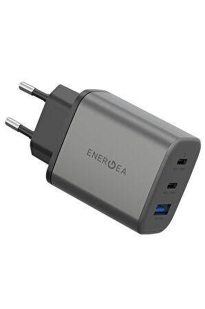 AmpCharge GaN65 2 Adet 65W Type-C ve 30W USB 3.0 Çıkışlı Hızlı Şarj Aleti - Koyu Gri