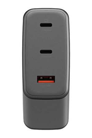 AmpCharge GaN100 2 Adet 100W Type-C ve 30W USB 3.0 Çıkışlı Hızlı Şarj Aleti - Koyu Gri