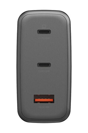 AmpCharge GaN100 2 Adet 100W Type-C ve 30W USB 3.0 Çıkışlı Hızlı Şarj Aleti - Koyu Gri