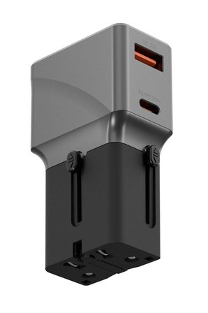 Energea TravelWorld Universal 1 Adet 25W Type-C ve 1 Adet 18W USB 3.0 Hızlı Şarj Aleti - Koyu Gri