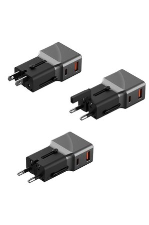 Energea TravelWorld Universal 1 Adet 25W Type-C ve 1 Adet 18W USB 3.0 Hızlı Şarj Aleti - Koyu Gri