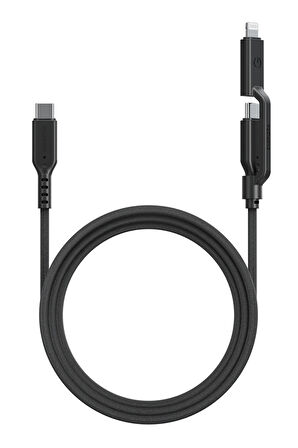 Flow Duo 2in1 1.5M 240W Type-C to Type-C ve Lightning PD Hızlı Şarj Kablo - Siyah