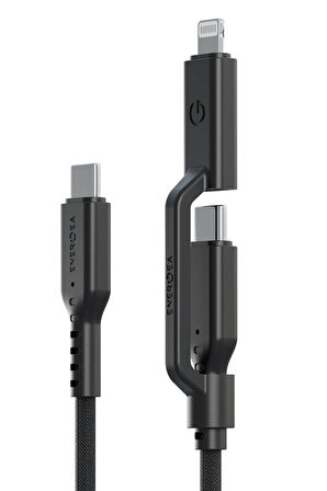 Flow Duo 2in1 1.5M 240W Type-C to Type-C ve Lightning PD Hızlı Şarj Kablo - Siyah