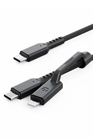 Flow Duo 2in1 1.5M 240W Type-C to Type-C ve Lightning PD Hızlı Şarj Kablo - Siyah