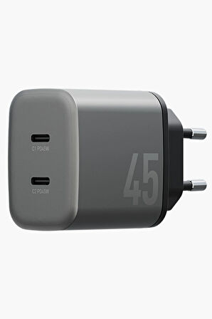 AmpCharger GaN45 2 Adet 45W Type-C Çıkışlı Hızlı Şarj Aleti - Koyu Gri