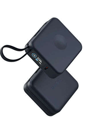 MagPac Mini Plus Dijital 10.000 mAh Type-C Telefon Saat Kablosuz Şarj Destekli Magsafe Powerbank - Lacivert