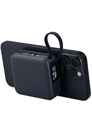 MagPac Mini Plus Dijital 10.000 mAh Type-C Telefon Saat Kablosuz Şarj Destekli Magsafe Powerbank - Lacivert