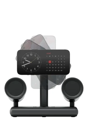 Energea MagAudio 2in1 5W Kablosuz Hoparlörlü Qi2 Destekli 15W Masaüstü Hızlı Şarj Standı - Siyah