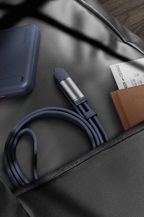 Energea Sheath Travel 1.2M 60W 2in1 Type-C to Type-C ve USB-A Hızlı Şarj Kablo - Turuncu