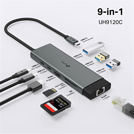 TP-LINK UH9120C USB TYPE-C DOCKING STATION 9 PORT USB-C PD + USB C + USB 3.0 X3 + KART OKUYUCU