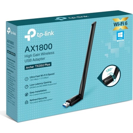 Archer TX35U Plus | AX1800 Wi-Fi 6 Kablosuz USB Adaptör | 1800 Mbps Çift Bant Hız | Yüksek Çekim Güçlü Anten | USB 3.0 | Wpa3 | Beamforming & Mu-Mımo | Masaüstü ve Laptop Pc Alıcı