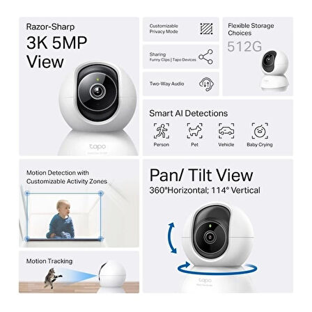 TP-LINK 5MP Tapo C230 Pan/Tilt AI Ev Güvenlik Wi-Fi Kamera