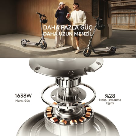 Gt5 Max Elektrikli Scooter - 1638W Güç, 28 Eğim, Çift Süspansiyon, 130 Kg Taşıma Kapasitesi, Tcs