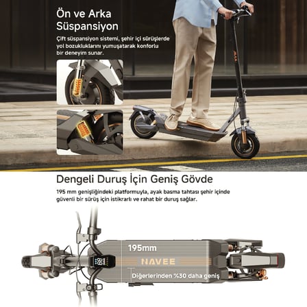 Gt5 Max Elektrikli Scooter - 1638W Güç, 28 Eğim, Çift Süspansiyon, 130 Kg Taşıma Kapasitesi, Tcs