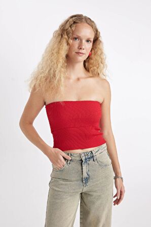 DeFacto Slim Fit Dar Kesim Basic Düz Straplez Bluz D4231AX24HSRD119