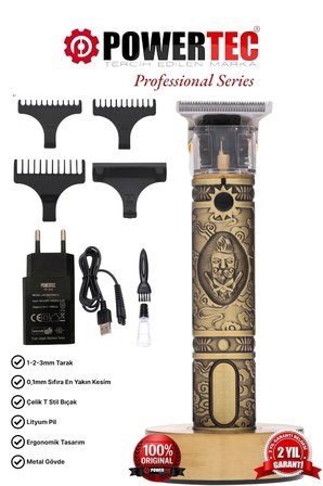 Powertec TR-1818 Şarjlı Tıraş Makinesi Saç-Sakal-Ense-Vücut Lazer Epilasyon Öncesi (Standlı yeni versiyon)
