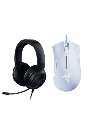Mouse DEATHADDER ESSENTIAL BEYAZ RZ01-03850200-R3M1 ve Kulaklık KRAKEN X LITE Kablolu Siyah RZ04-02950100-R381