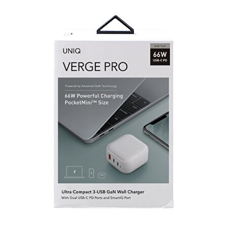 Uniq Verge Pro GaN66 65W PD Hızlı Şarj Aleti - Beyaz