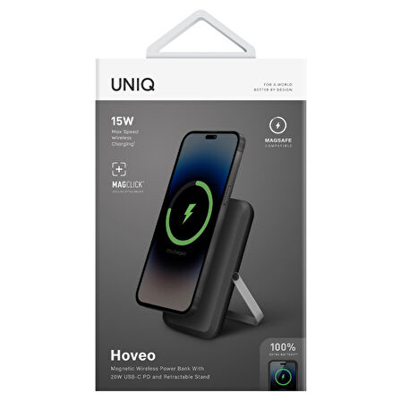 Uniq Hoveo 5.000mAh Manyetik Standlı Powerbank - Siyah