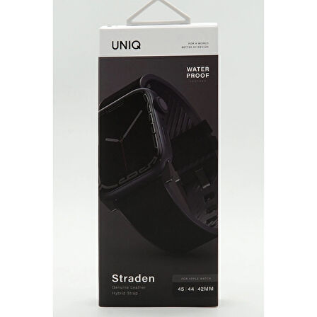 Uniq Straden Apple Watch 42-44-45-46-49mm Su Geçirmez Deri Kordon - Siyah