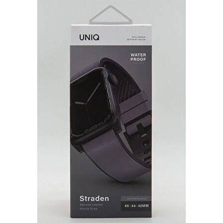 Uniq Straden Apple Watch 42-44-45-46-49mm Su Geçirmez Deri Kordon - Gri