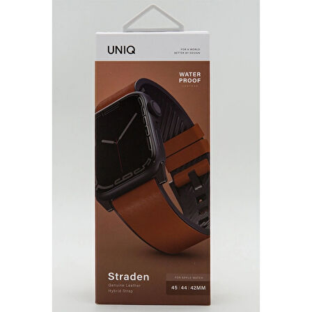 Uniq Straden Apple Watch 42-44-45-46-49mm Su Geçirmez Deri Kordon - Kahverengi