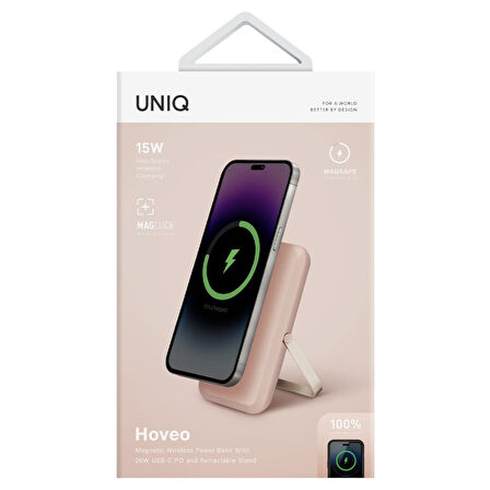 Uniq Hoveo 5.000mAh Manyetik Standlı Powerbank - Pembe