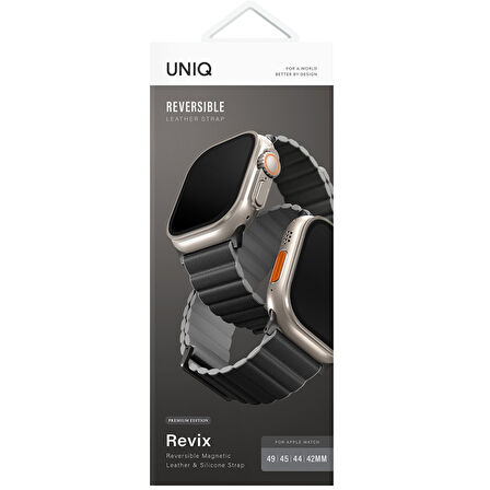 Uniq Revix Premium Reversible Watch 42/44/45/46/49mm Manyetik Kordon - Siyah-Gri