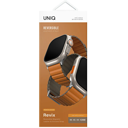 Uniq Revix Premium Reversible Watch Ultra 49mm Manyetik Kordon - Turuncu - Koyu Yeşil