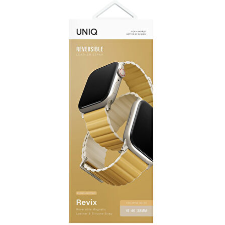 Uniq Revix Premium Reversible Watch Ultra 49mm Manyetik Kordon - Sarı-Bej
