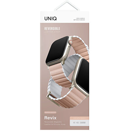 Uniq Revix Premium Reversible Watch Ultra 49mm Manyetik Kordon - Pembe-Beyaz