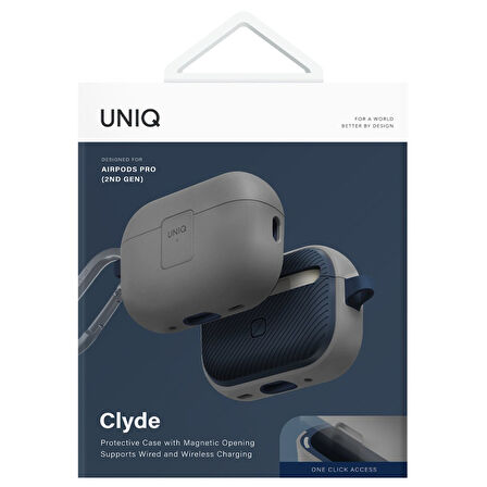Uniq Clyde Kilitli Airpods Pro 2 (2.Nesil) Kılıf - Gri
