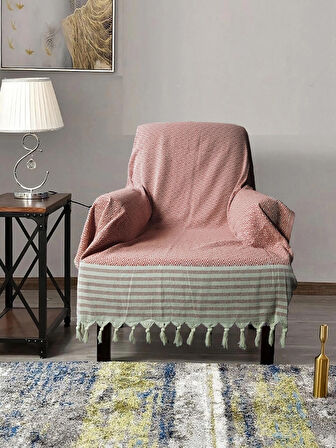 Buldan İşi Kolları Örten Pamuklu Tekli Koltuk Berjer Örtüsü 180x150 cm Pamuk Dokuma - KİREMİT 