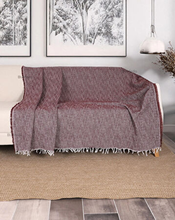 Çok Amaçlı Pamuklu Kaliteli Sık Dokuma 175X215 Cm Kaymaz Koltuk Kanepe Örtüsü - Bordo 