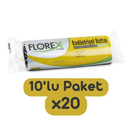 Florex Endüstriyel Battal Boy Çöp Torbası 72x95 Cm 10'lu Rulo Siyah 20 Rulo (200 Adet 1 Koli)