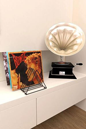 9 Bölmeli Üçgen Metal Kitaplık Organizer Masa Üstü Dergilik Plaklık Gazetelik Düzenleyici