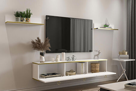 MOBİLYA GEZEGENİ MİLA TV ÜNİTESİ - BEYAZ/ALTIN - 150 CM