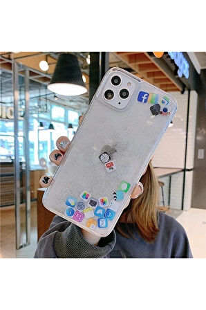 Iphone 12 Pro Max Sulu Simli Sosyal Medya Logolu Kılıf