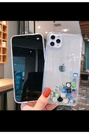 Iphone 12 Pro Max Sulu Simli Sosyal Medya Logolu Kılıf