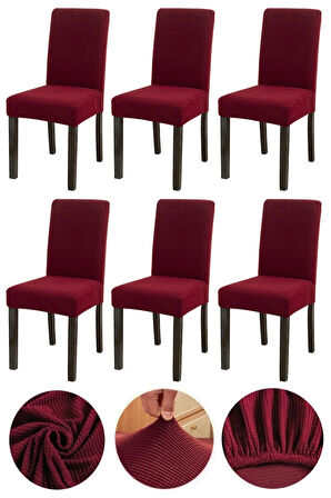 Bambu Nano Kumaş Likralı Yıkanabilir 6'lı Sandalye Kılıfı Lastikli Sandalye Örtüsü (6ADET) - BORDO 