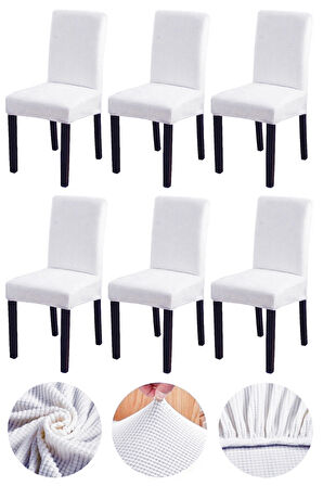 Bambu Nano Kumaş Likralı Yıkanabilir 6'lı Sandalye Kılıfı Lastikli Sandalye Örtüsü (6ADET) - BEYAZ 